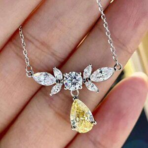 🎀 Yellow CZ Wing Necklace for Women Elegant Fashion Jewelry, HA4605